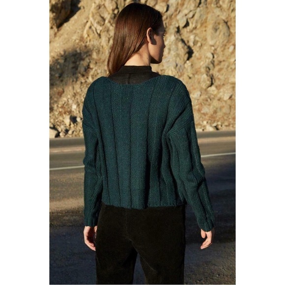 Pacsun Cozy Ribbed V-Neck Olive Green Cotton Sweater - Picture 3 of 5